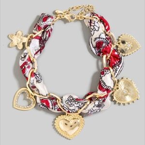 Heart Charm Braided Fabric Chain Bracelet